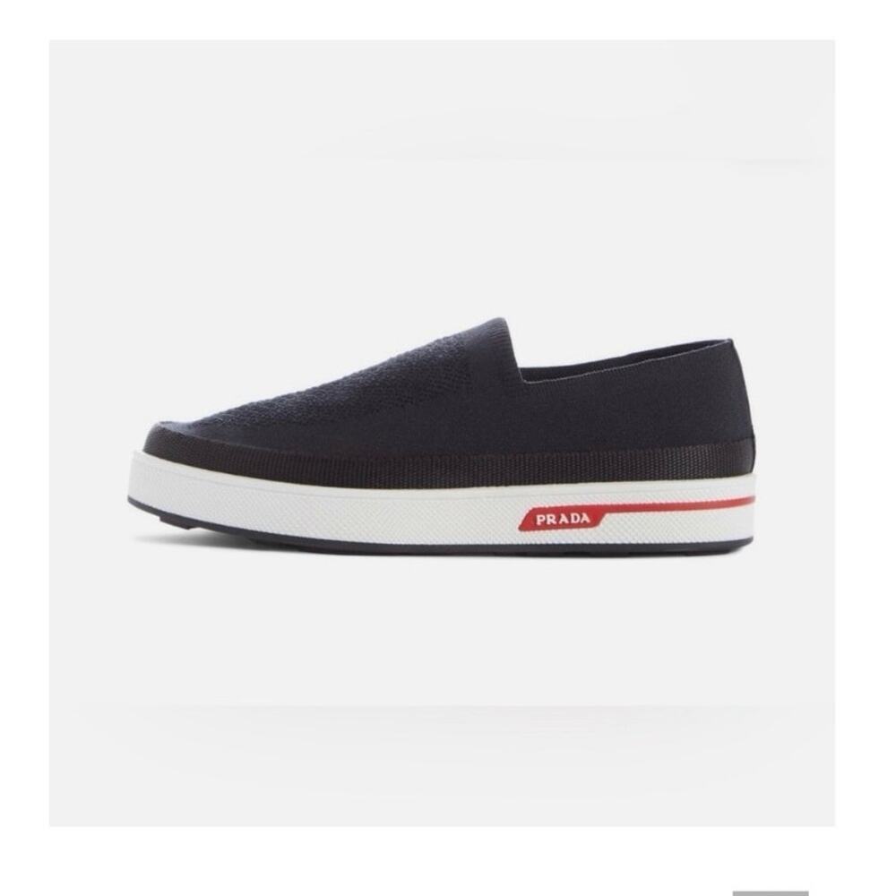 Womens Prada Slip On Knit Tennis Shoes Black Size 41 EUC!